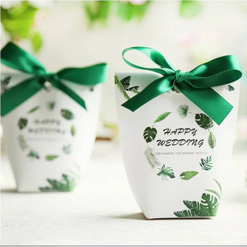 

Continental Sen creative sugar box wedding wedding candy bag green leaf festive wedding candy boxed Bomboniere party chocolate b