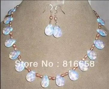 

6-7mm Pink pearl & opal necklace 17" & earring set