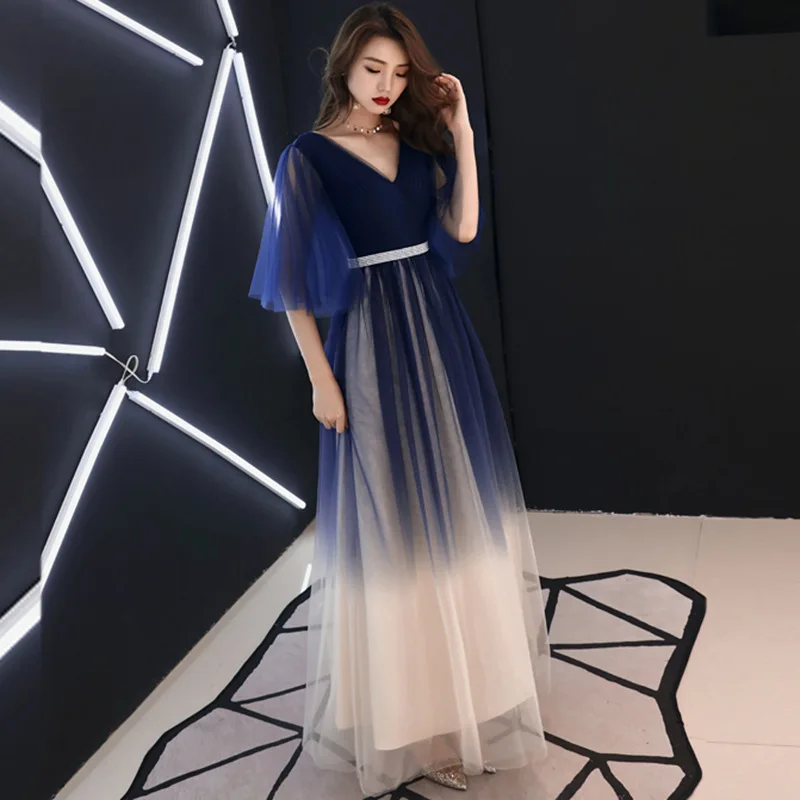 It's YiiYa Evening Dress Gradient Color Lace Illusion Wedding Formal Dresses V-neck Floor length A-line Zipper  Party Gowns E343