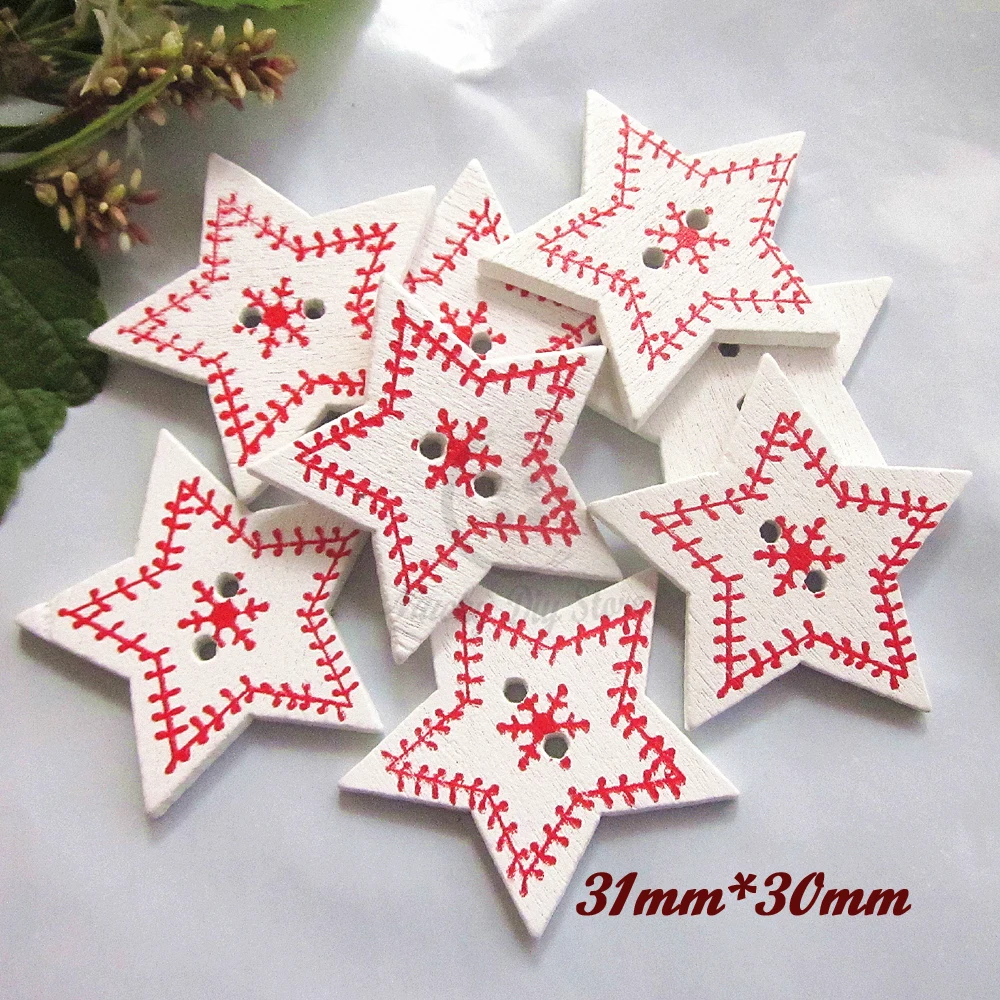 Christmas buttons 144pcs Wood White star buttons for scrapbooking Happy New Year craft diy decorative accessories wholesale