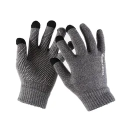 Guantes de punto gruesos para hombre, manoplas de lana, cachemira, sólidas, cálidas, de negocios, para pantalla de teléfono, invierno y otoño, 1 par