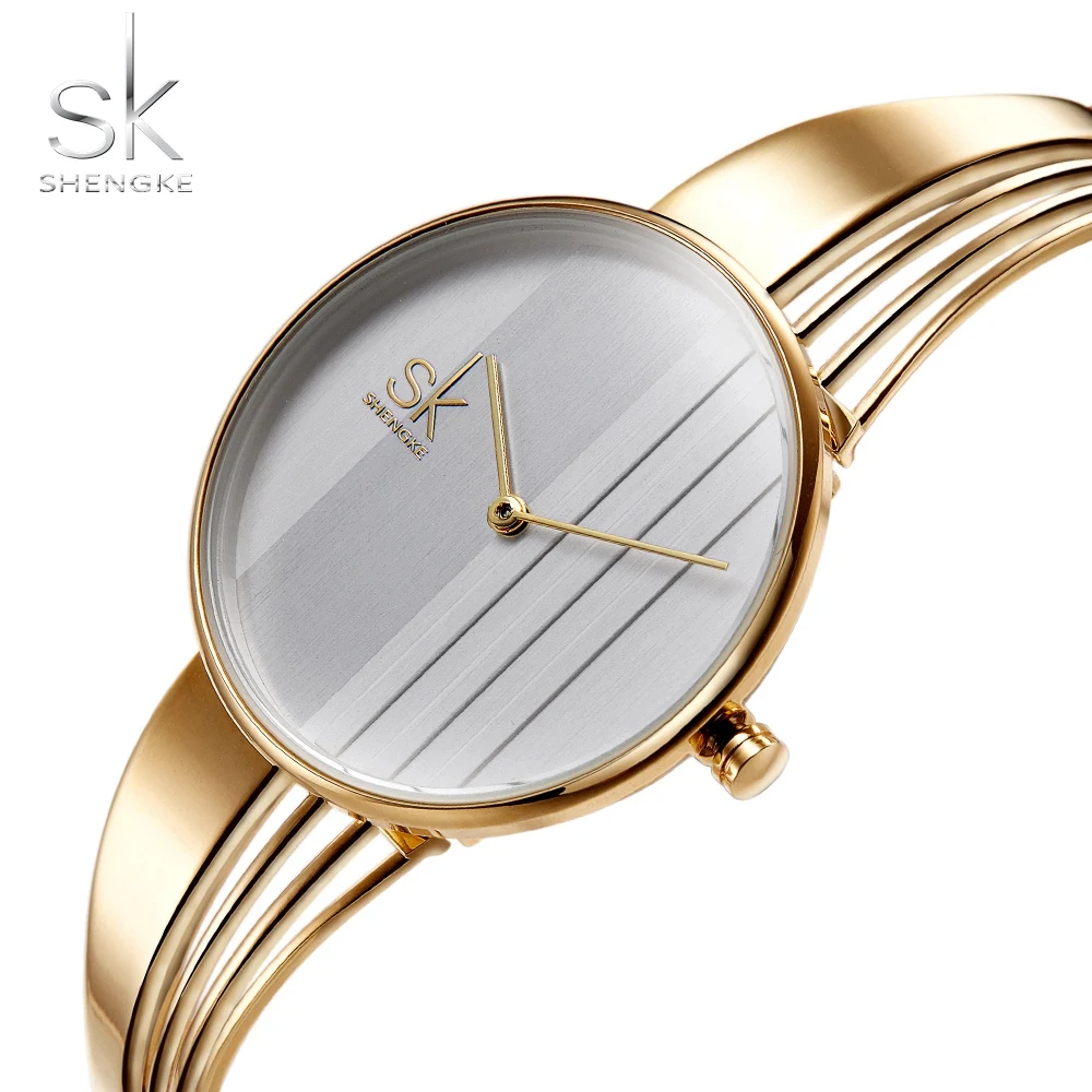 Shengke Fashion Gold-plated Women Watches Charm Luxury Ladies Wristwatch Bracelet Quartz Saat Montre Femme Relogio Feminino