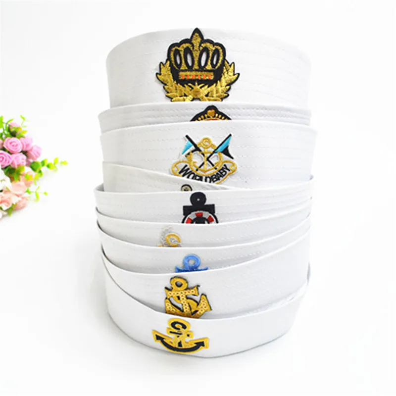 NEW Sailor Captain White Hat Navy Marine Cap Military Hat With Anchor Sea Boating Nautical Fancy Dress Nurse Hat Cosplay Costume