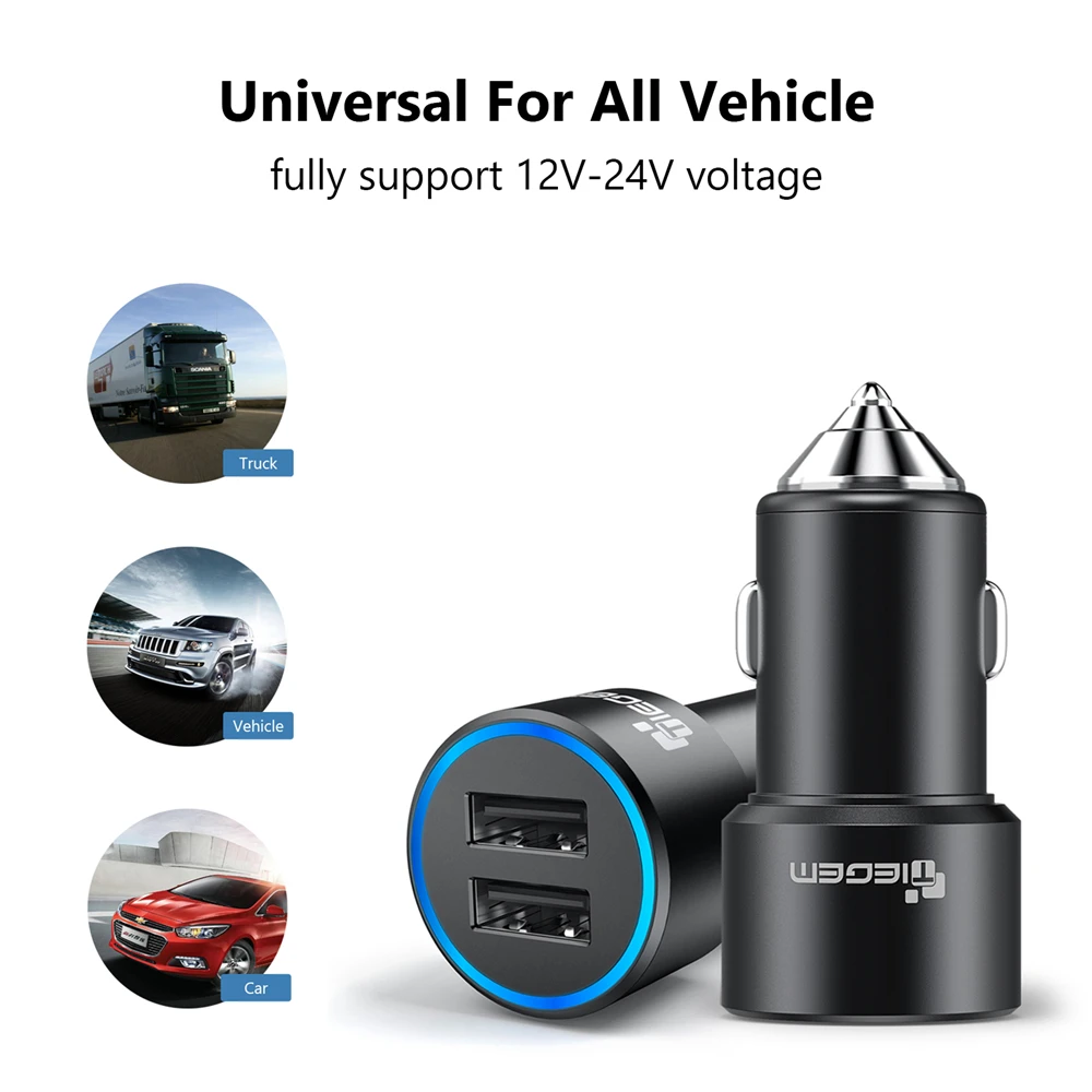 Tiegem Dual USB Car Charger 3.1A Metal Car-Charger Mobile Phone Car USB Charger Auto Charge 2 Port for Samsung iPhone Adapter