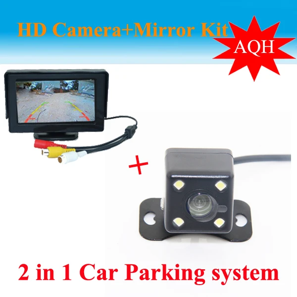 Auto Parking Assistance System 2 in 1 4.3 Digital TFT LCD Mirror Car Parking Monitor + 4LED CCD HD Car Rear view Camera