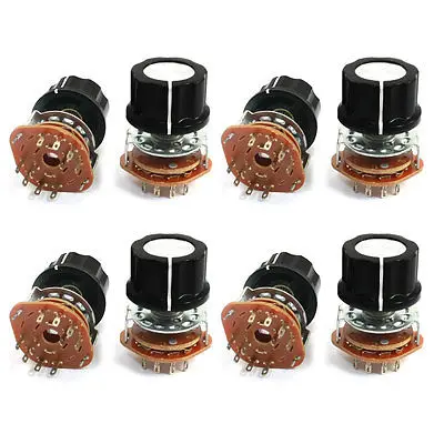 8Pcs 9mm Thread 10 Terminals Panel Mount 2-Pole 4-Position Select Rotary Switch