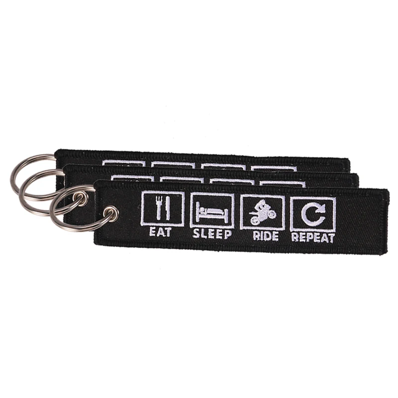 Remove Before Flight Novelty Embroidery Key Chain Bijoux Keychain for Motorcycles n Cars Eat Sleep Rid Repeat Porte Clef Key Tag