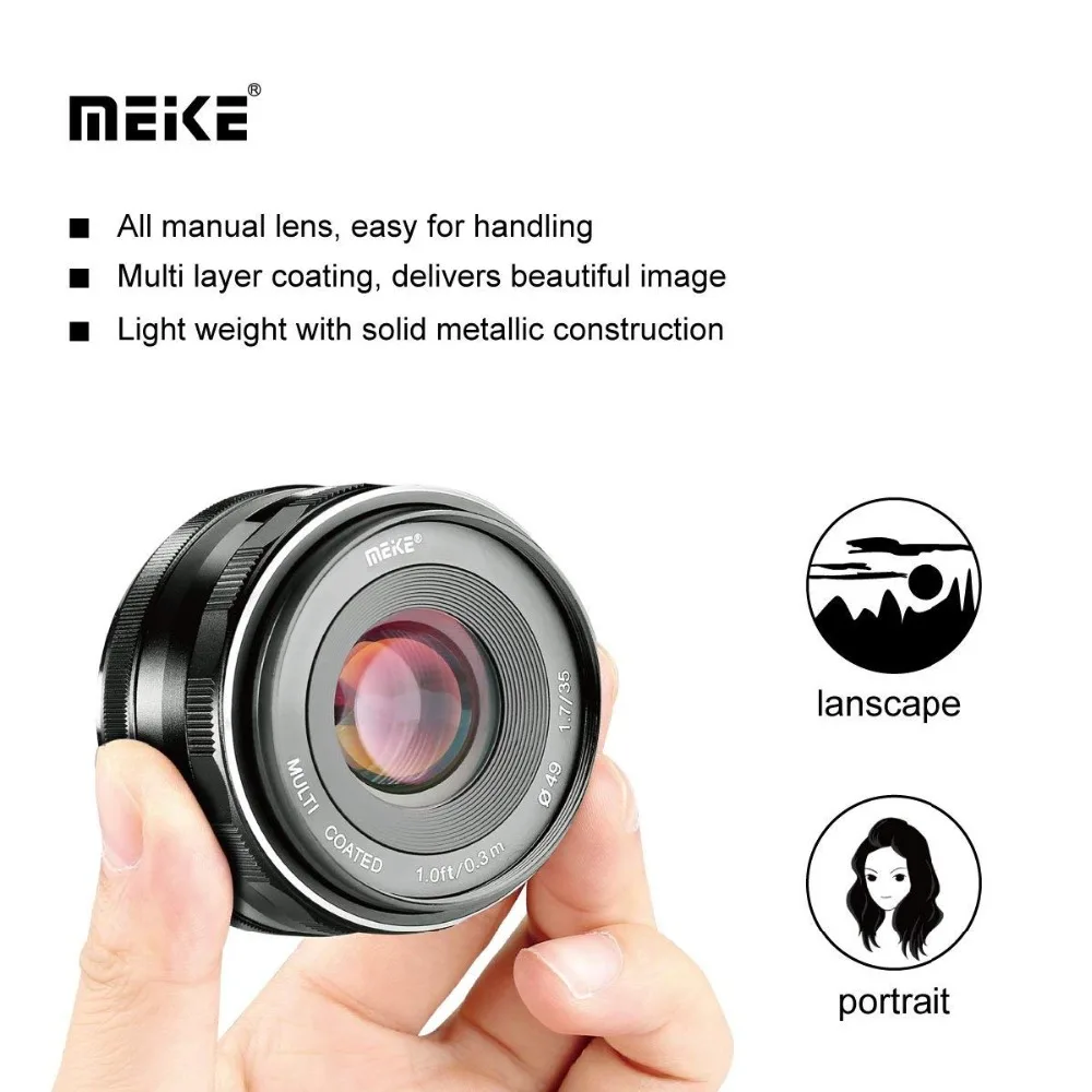 Meike 35mm f1.7 APS-C Large Aperture Manual Focus Lens For Fuji X/Sony E/Canon-EF-M/Olympus Micro 4/3 Mount cameras