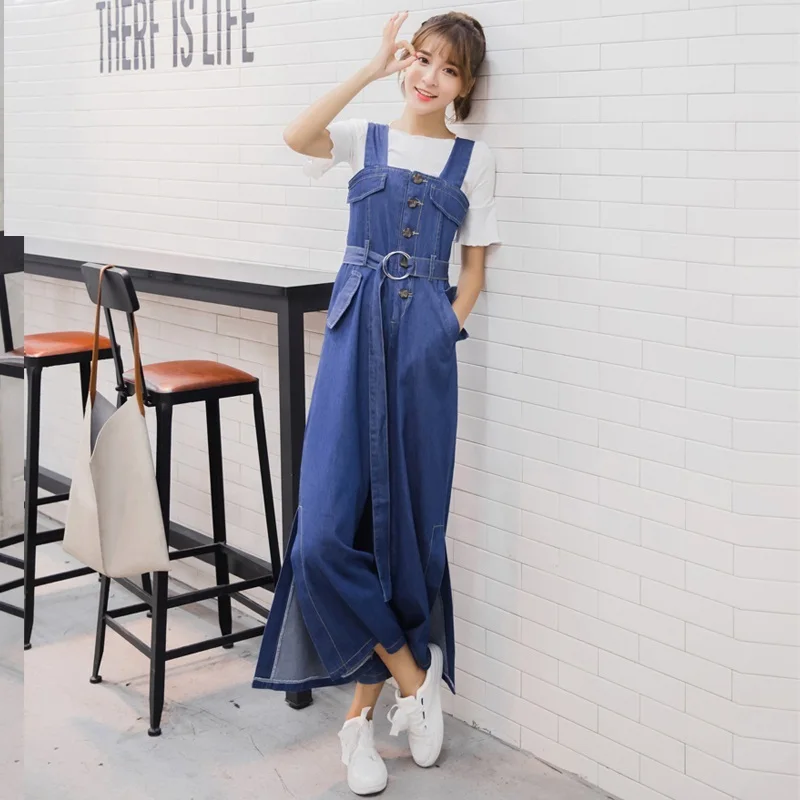 Jumpsuits women 2018 solid wide leg overalls for woman elegant ankle-length pants high waist belted loose jumpsuit DD571 L