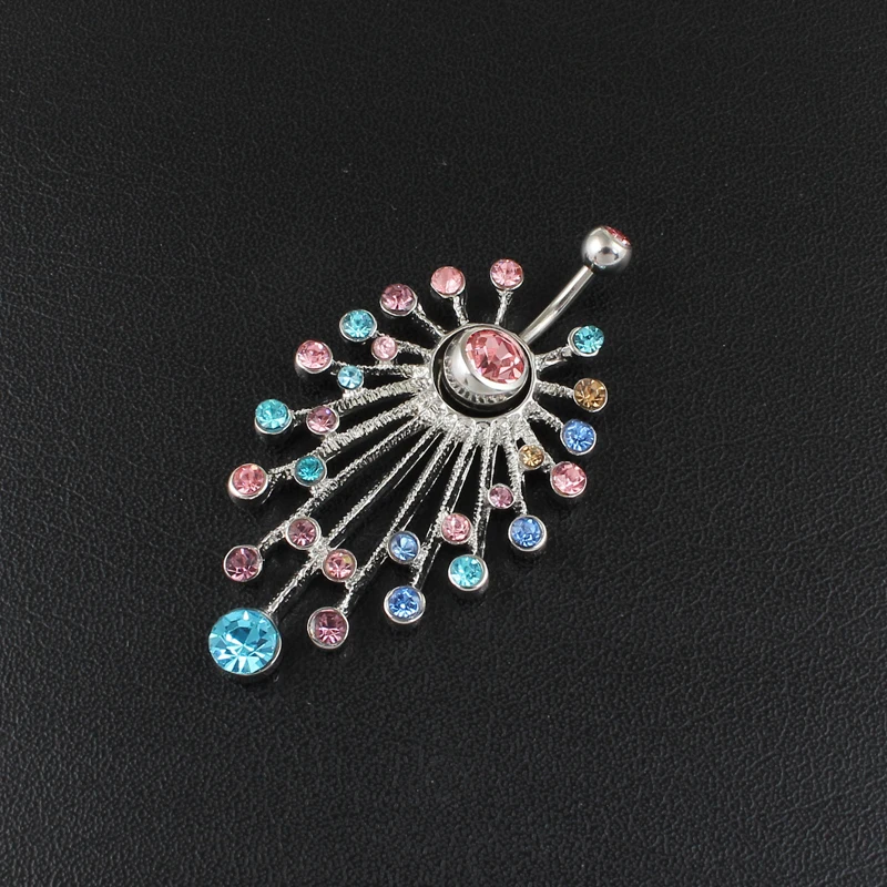 Body jewelry women Multi-color stones flower belly button ring 14G Stainless Steel navel bar body piercing fashion jewelry
