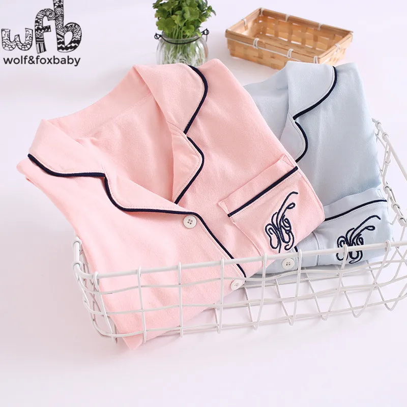 Retail 4-14 years short-sleeves cotton children's home nightwear girl boys robes autumn fall summer Spring classic style