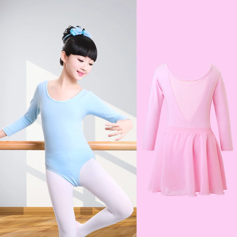 Children Ballet Leotard Dance Suit Kids Gymnastic Leotard With Chiffon Skirt Dress Long Short Sleeve Ballet Leotard For Girls