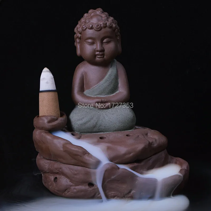 Buddha, aloes, creative, backflow censer, purple clay aromatherapy furnace, tower Incense burner, 3 styles optional~