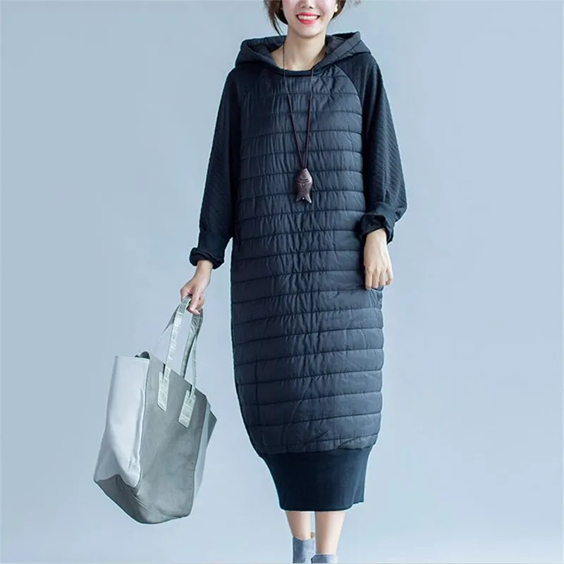 Parkas largas con capucha para mujer, abrigo informal holgado de gran tamaño, de retales, para otoño e invierno, 2023