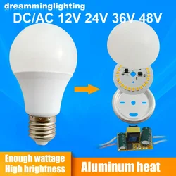 Żarówki LED E27 DC/AC 12V 24V 36V 48V 6500k lampy halogeny Home Camping awaryjne oświetlenie drzwi 3w 5w 7w 9w 12w 15w SMD2835 lampy