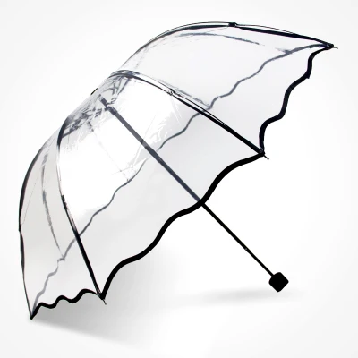 Thicken Three Fold Transparent Princess Umbrella Romantic Rose PVC Clear Umbrellas Valentine\'s Day Girls Gifts Dropship