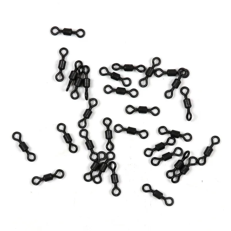 Bimoo 30pcs Carp Fishing Micro Rig Swivels for D-Rig Chod & Hinged Stiff Rigs Matt Black Fishing Terminal Accessory