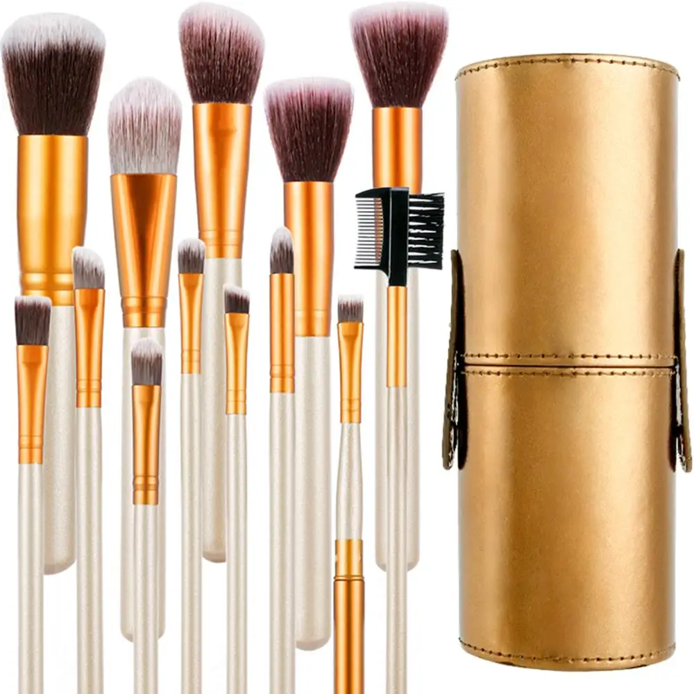 

Tool kit Makeup Brushes set 12pc with Holder Luxury Champagne Makeup kit For Foundation Powder Blush Eyeshadow Concealer Lip Eye