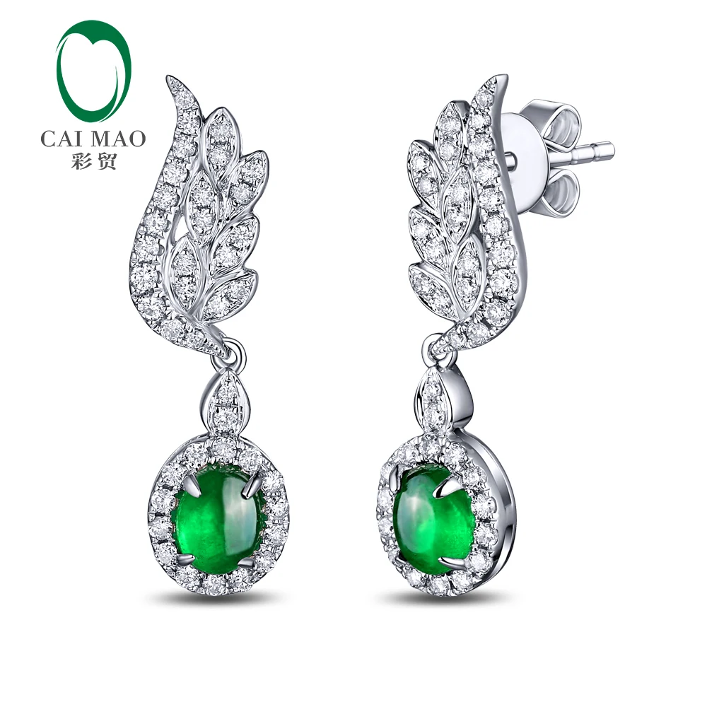 CaiMao 0.81ct Natural Emerald 14KT/585 White Gold 0.47ct Round Cut Diamond Earrings Jewelry Gemstone