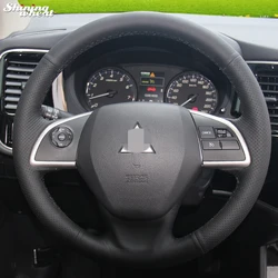 Shining wheat Hand-stitched Black Artificial leather Steering Wheel Cover for Mitsubishi Outlander 2013 2014 Mirage 2014 ASX