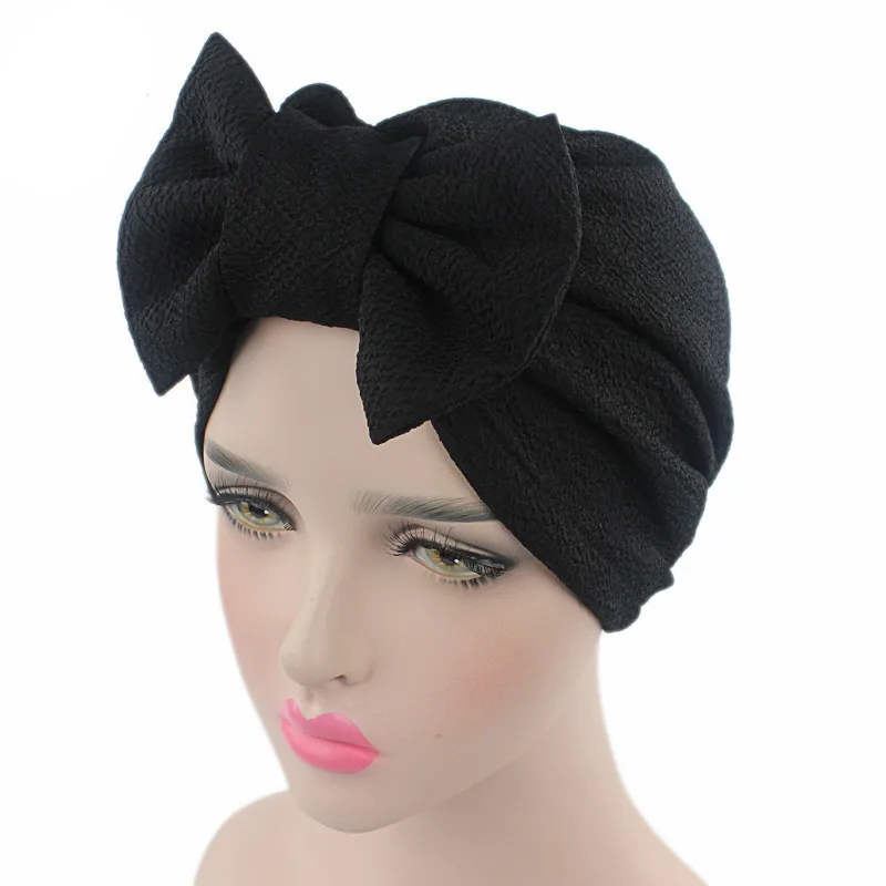 Muslim Women Cotton Elastic Bowknot Ruffle Turban Hat Chemo Beanies Cap Bandanas Headwear Headwrap Cancer Hair Loss Accessories