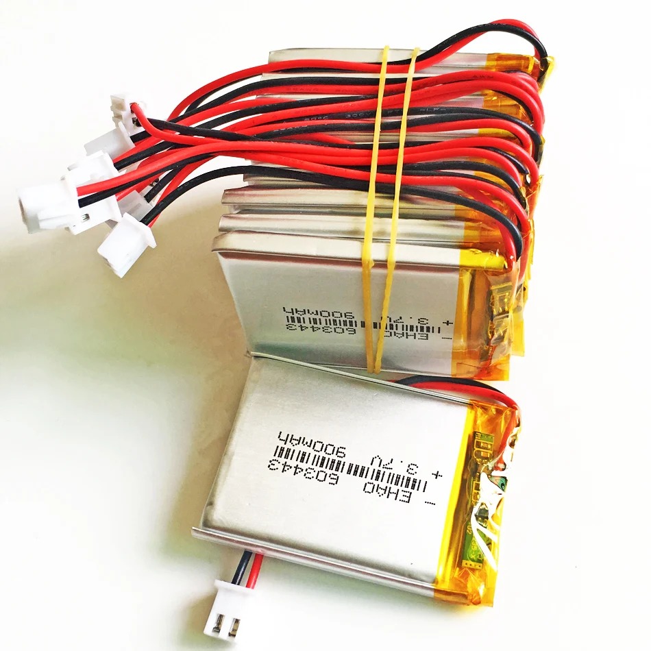 Lot 10 PCS 3.7V 900mAh Battery 603443 JST 2.54mm 2pin Connector Lithium Polymer LiPo Rechargeable For MP3 MP4 GPS Camera Speaker