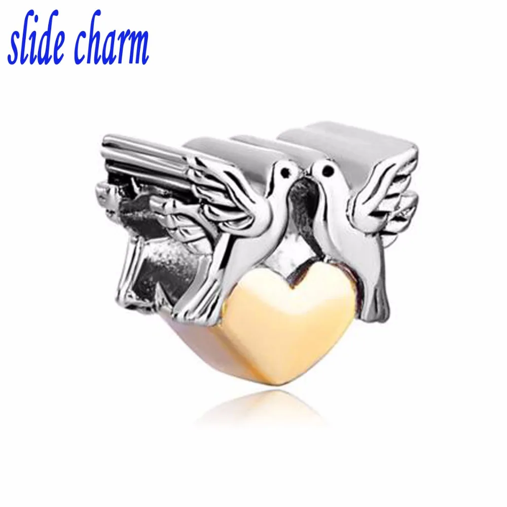 2023 New Slide Charm Genuine Silver Color Beads Fit Pandora Bracelets Love Dove Charm Bracelets and Jewelry Accessories