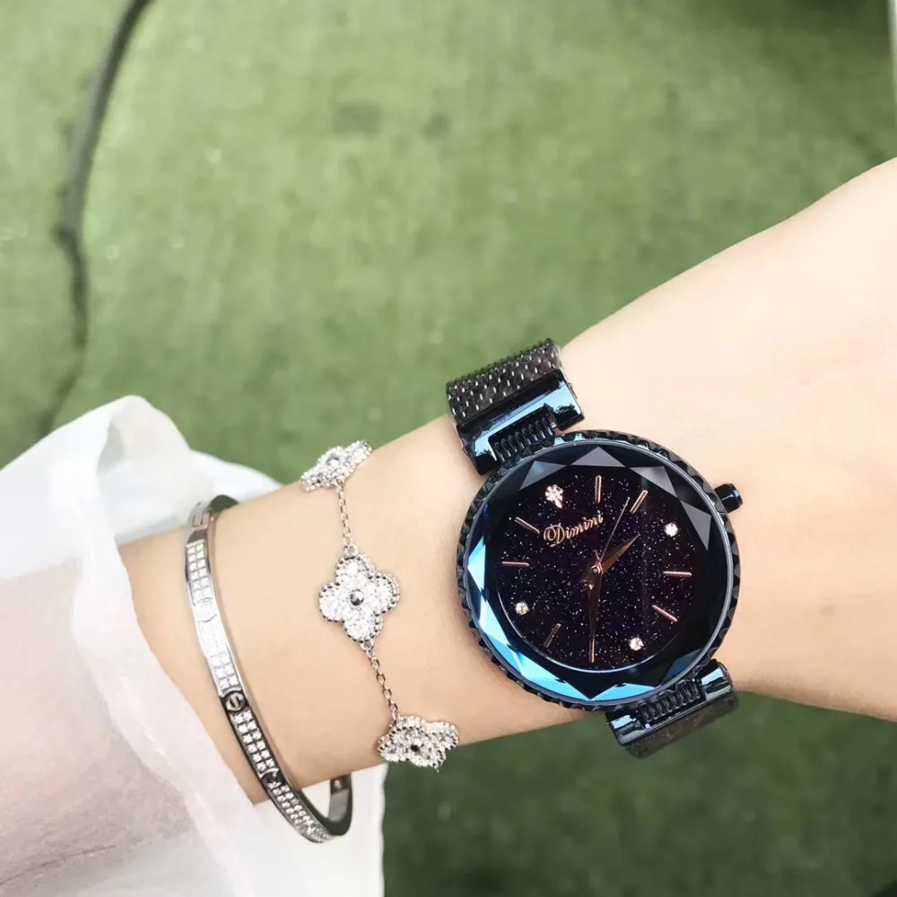 Noble Blue Women Bracelet Watches Multi Faceted Glass Crystals Wrist watch Simple Fashion Brand Watch Quartz Waterproof Montre