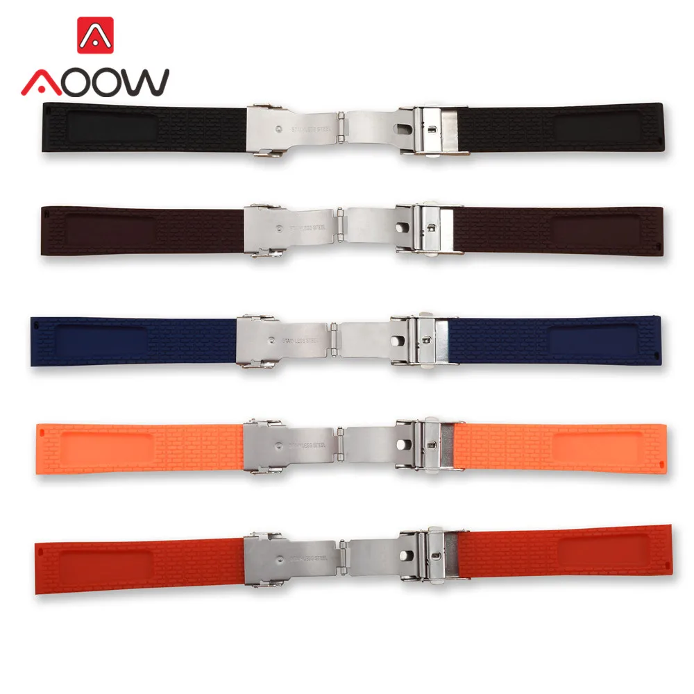 18mm 20mm 22mm 24mm Soft Silicone Quick Release Watchband Rubber Metal Folding Buckle Replace Bracelet Band Strap Accessories