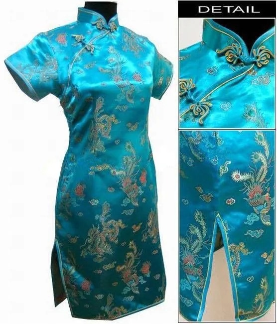 Novelty Mini Cheongsam Navy Blue Vintage Chinese Style Womens Qipao Dress Short Traditional Mandarin Collar Lady Vestido