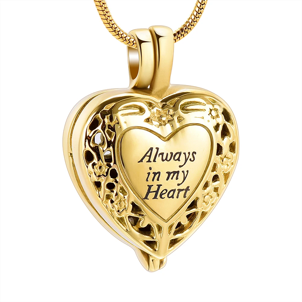 

IJD10060 Always In My Heart Cremation Locket Necklace For Ashes Of Loved One Keepsake Hold Cylinder memorial Urn Jewelry