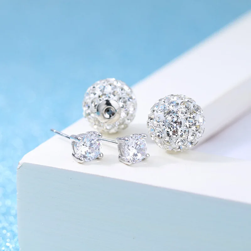 High Quality Fashion Shiny Crystal Shambhala Ball Female 925 Silver Needle Ladies Stud Earrings Jewelry Birthday Gift Cheap