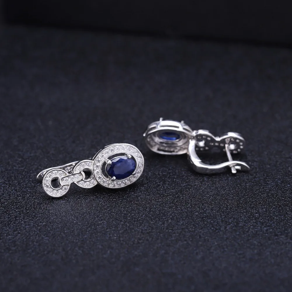 GEM\'S BALLET 1.89Ct Natural Blue Sapphire Vintage Earrings 925 Sterling Silver Gemstone Drop Earrings For Women Wedding Jewelry