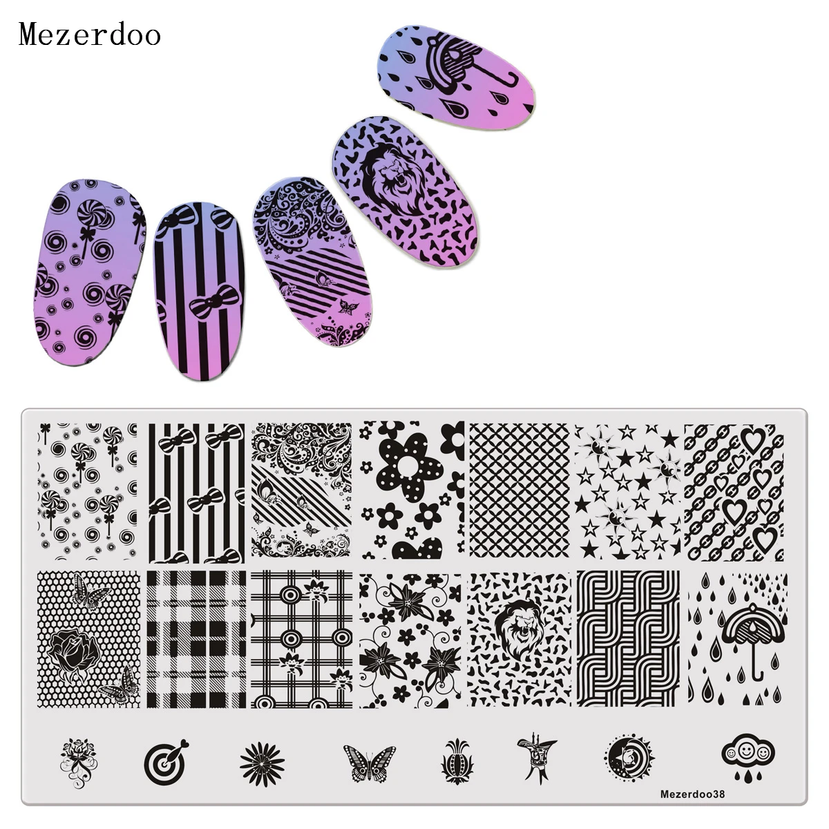 Mixed Abstract Lines Stamping Nail Plate Rose Flower Bow Tie Pattern Nail Art Stamping Template Image Plate Mezerdoo 38