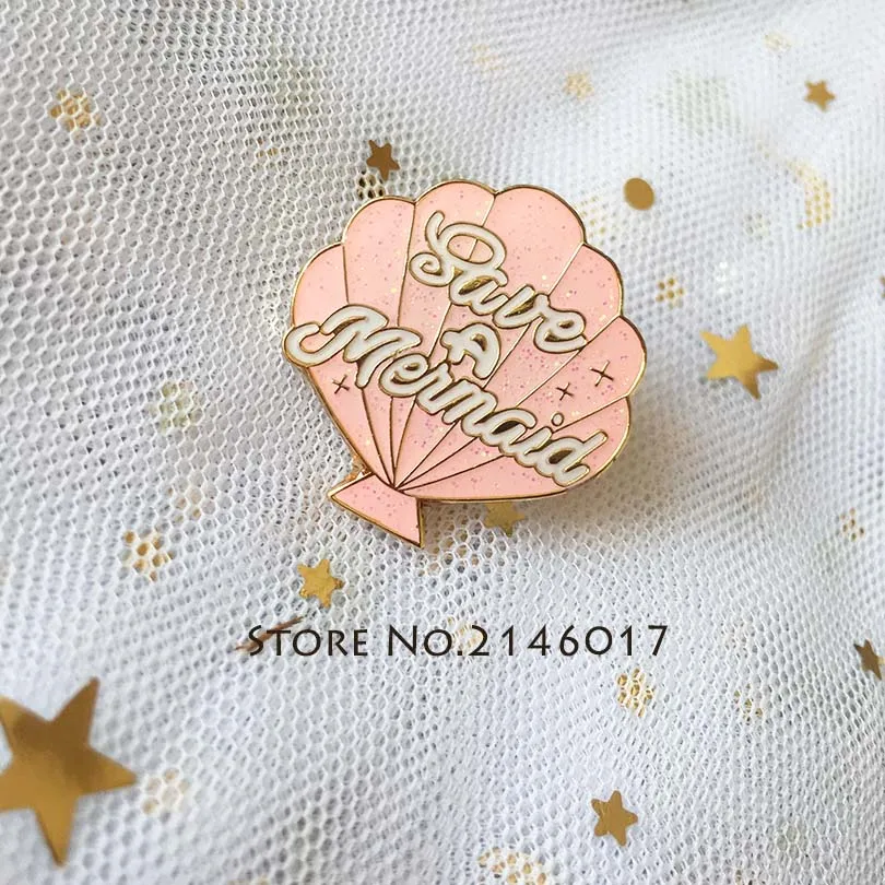 10pcs Soft Enamel with Glitter Epoxy Metal Badge Craft Hot Sea Shell Conch Brooches Collar Pins New Arrival Blue Pink Lapel Pin