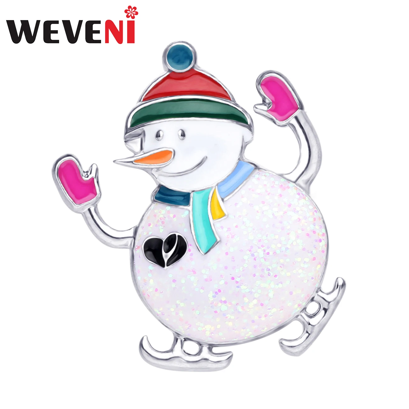 WEVENI Enamel Alloy Christmas Happy Snowman Brooches Cartoon Clothese Scarf Decoration Pin Jewelry Gift For Women Girls Teens