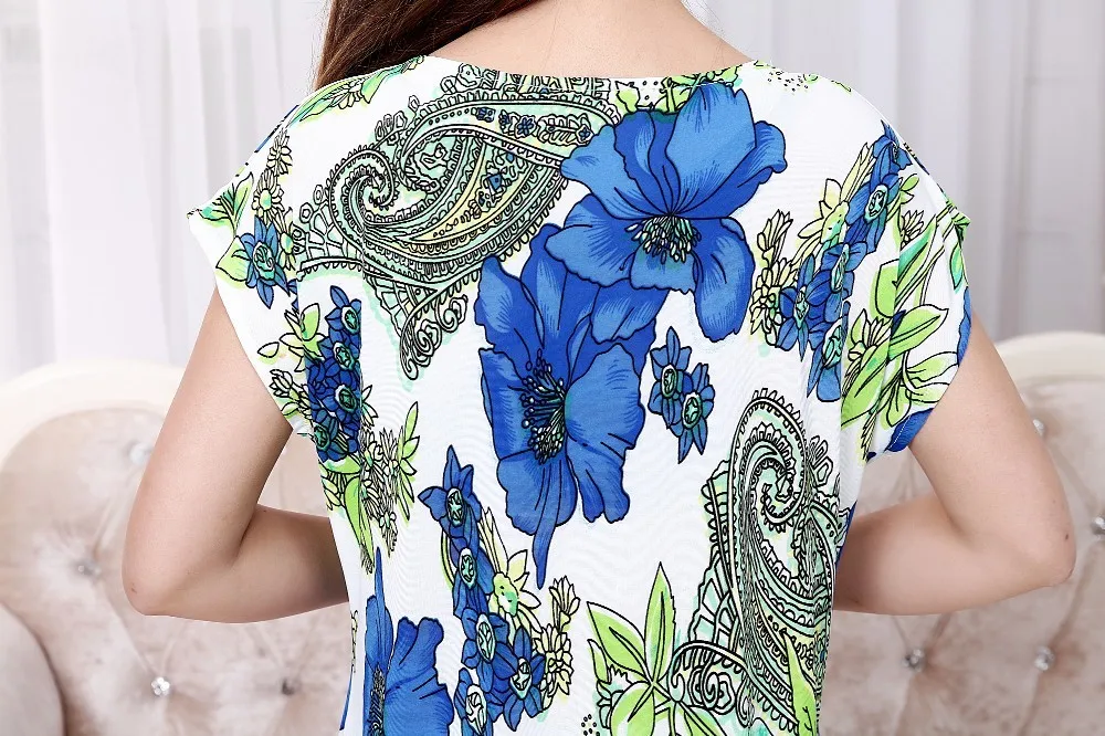 Blusa feminina estampa âncora de seda de manga curta, roupas femininas, tops plus size, camisas casuais, roupas femininas, 5XL