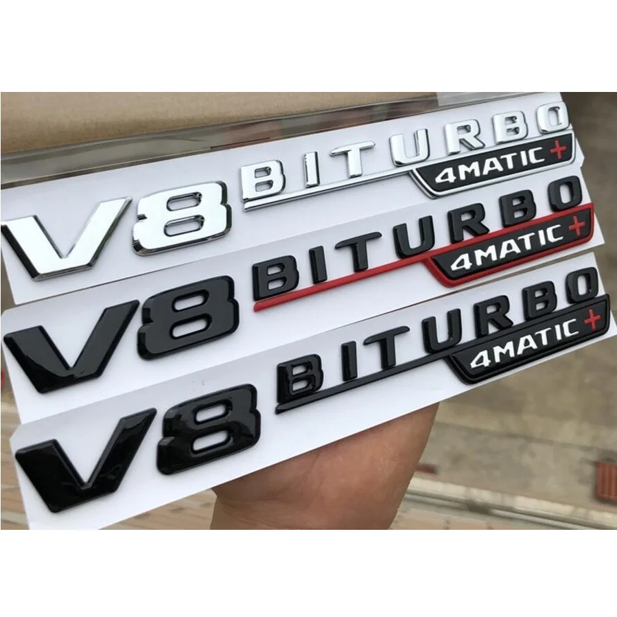 Chrome Black Letters Red Cross V8 BITURBO 4MATIC+ Fender Emblems Badges for Mercedes Benz AMG W205 W213 X253 W166 C292