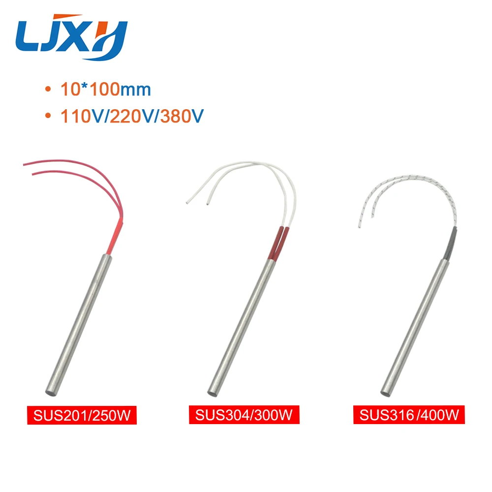 LJXH 10x100mm Tubular Size Electric Cartridge Heaters Stainless Steel Heating Tube 250W/300W/400W Wattage