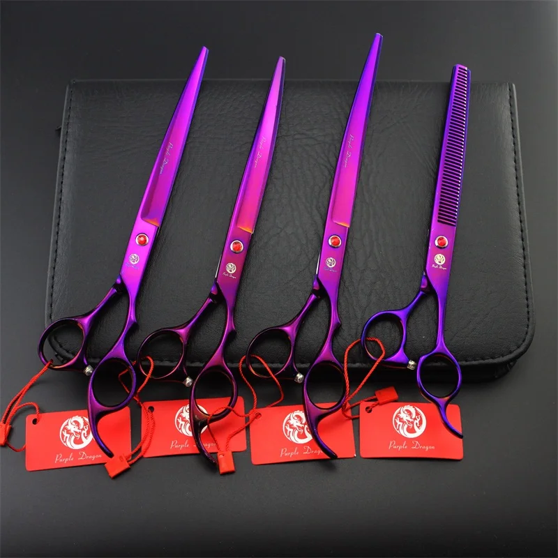 Professional 440C Pet Scissors for dog grooming 8.0 inch Straight Scissors & Curved Shear & thinning scissors 4 PCS Set + Case