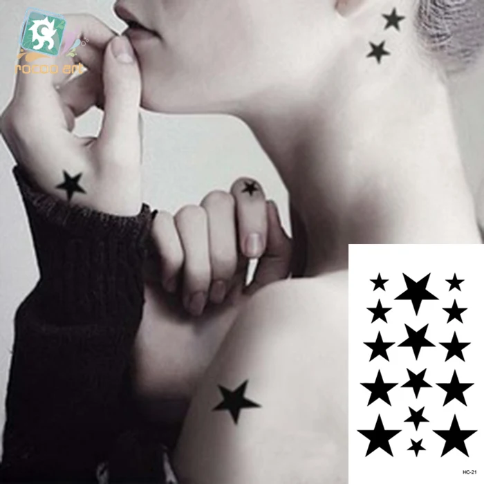 Small Temporary Tattoo Sticker G-dragon Same Black Smiling face Cat Star Pattern Water Transfer Body Art Fake Tatoo Women