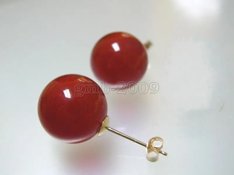 

10mm Natural Red Natural jade women's fine jewelry Stud Earrings