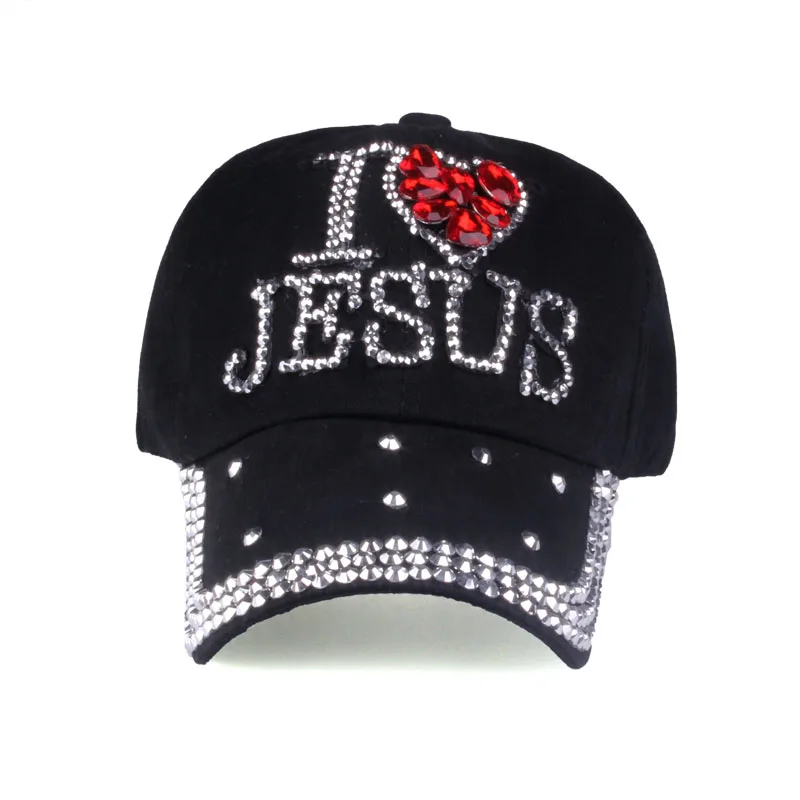 [YARBUU] Baseball Caps 2017 Fashion High Quality Hat For Women JESUS Letter Adjustable Cotton Cap Rhinestone Denim Cap Hat