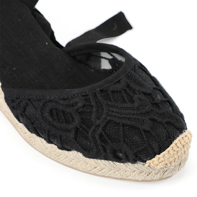 Wedges Shoes Sandals 2021sale Sapato Feminino Elegant Lace Strap Tienda Soludos Floral Crochet Wrap Slingback Espadrille Wedge