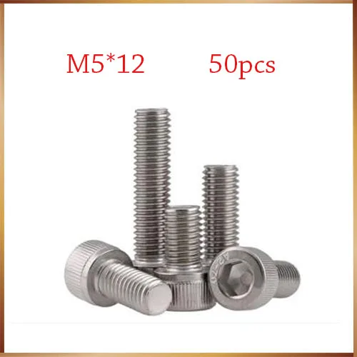 

Free Shipping 50pcs/Lot Metric Thread DIN912 M5x12 mm M5*12 mm 304 Stainless Steel Hex Socket Head Cap Screw Bolts