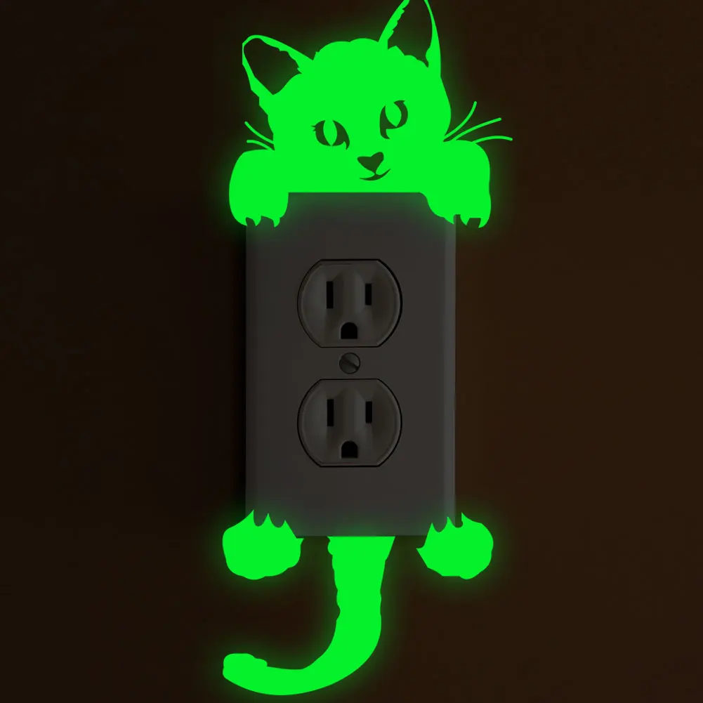 Luminous stickers  stickerBedroom Wall Decoration Switch Stickers Art Mural Cartoon cat Decor