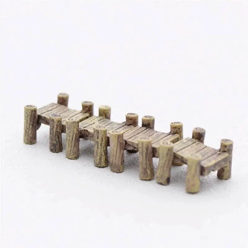 3pcs/Set Wooden Bridge Miniatures Fairy Garden Figurines Resin Bonsai Micro Landscape DIY Crafts Fairy Garden Decoration