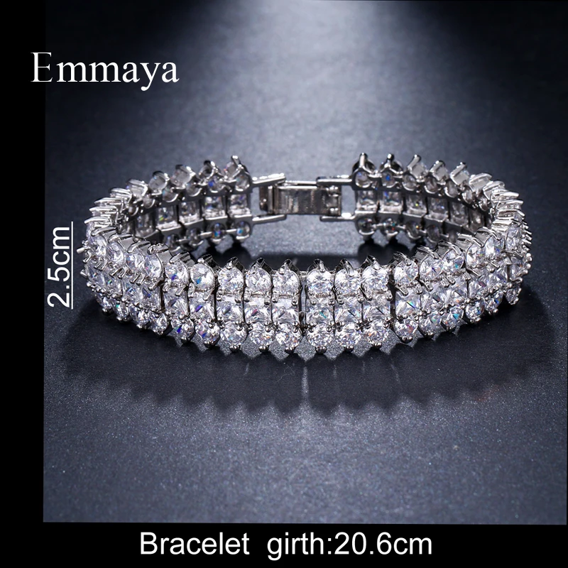 Emmaya Luxury Crystal 3 Rows Bracelet Zircon Silver Color Bangles For Women Pulseiras Bijoux Femme Bridal Wedding Jewelry