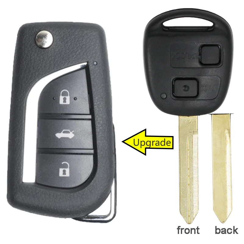 KEYECU 433MHz 4D66/ 4C Chip P/N: 89071-0D010/ 89071-0D030 Upgraded Flip Folding 2 Button Remote Key Fob for Toyota Yaris Avensis