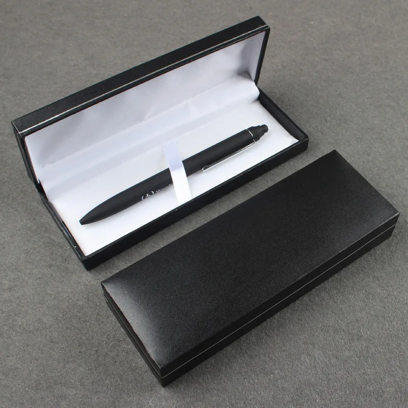 100pcs/lot 17.3x6.3x2.7cm Business pen pacakging paper box black flip pen box spot imitation PU gift paper box Custom logo